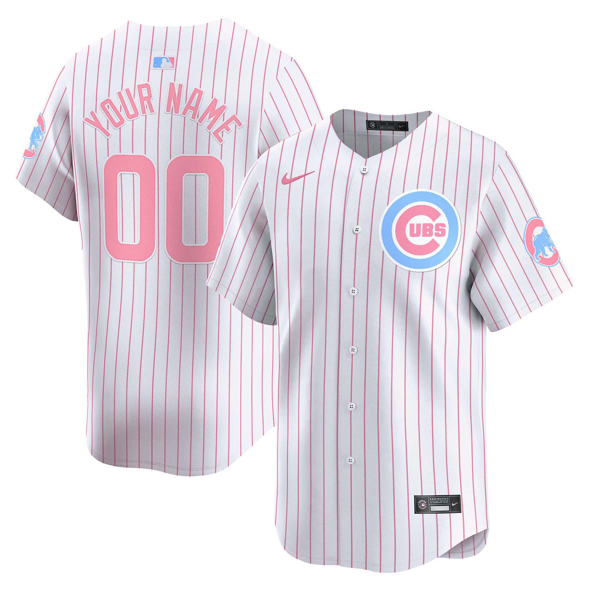 Men Chicago Cubs Bubblegum White Stripe 2024 Nike Vapor Premier Limited Custom MLB Jersey